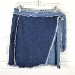 Missguided Wrap Frayed Denim Mini Skirt